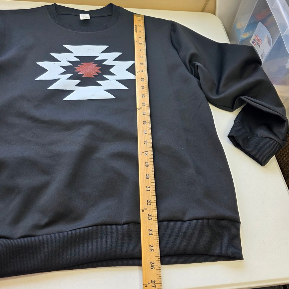 Southwestern Aztec Graphic Sweatshirt Black XL Tribal Print Pullover Crewneck - Picture 5 of 6